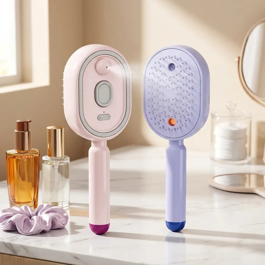 【Fathersdaygift】Multi-Function Hair Mist Spray Comb - Portable Detangling Brush with Fine Mist Nozzle, Refillable with Water, Leave-In Conditioner or Essential Oil, Suitable for All Hair Types
